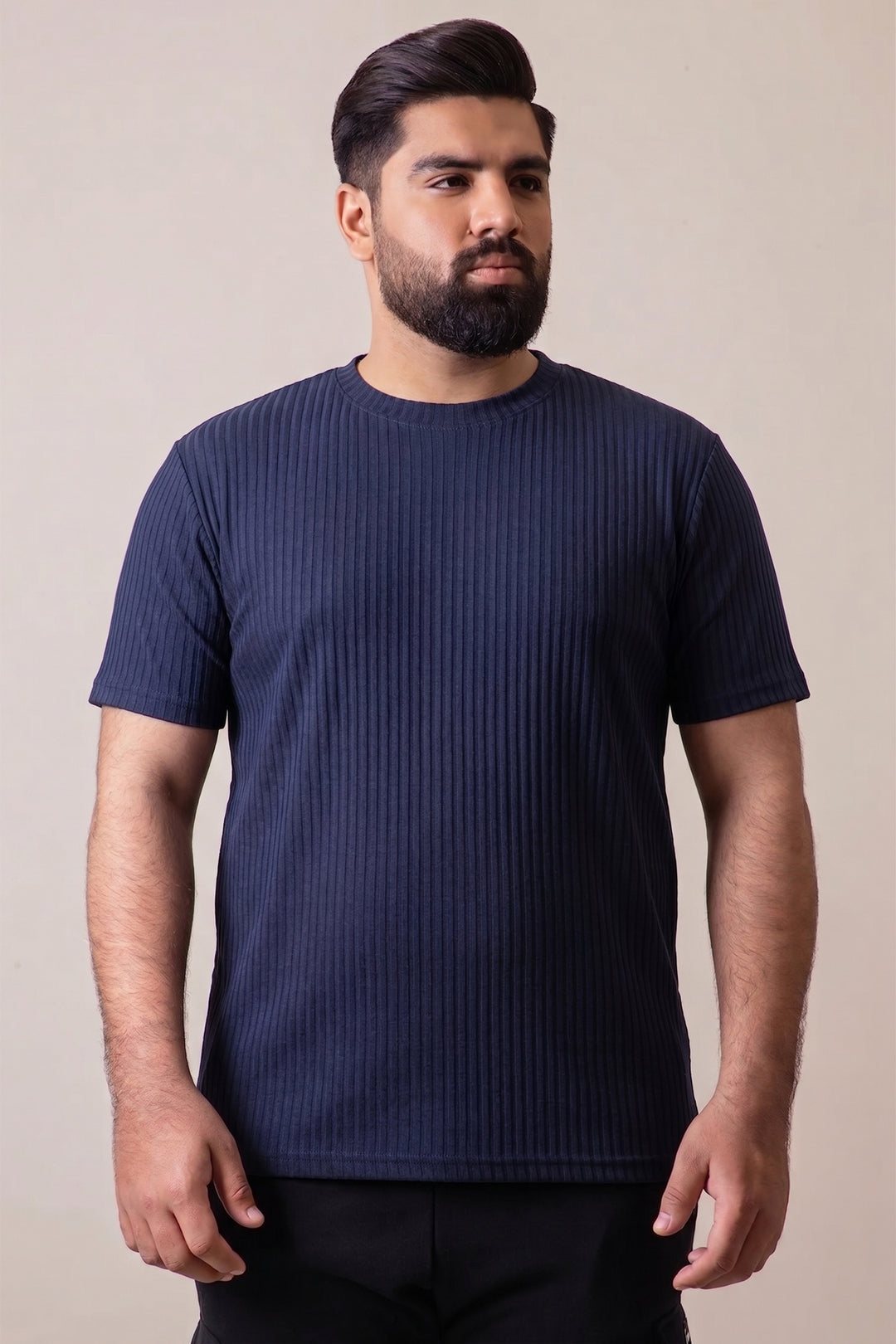 Navy Blue Textured T-Shirt - (Plus size) - S26 - MT0546P