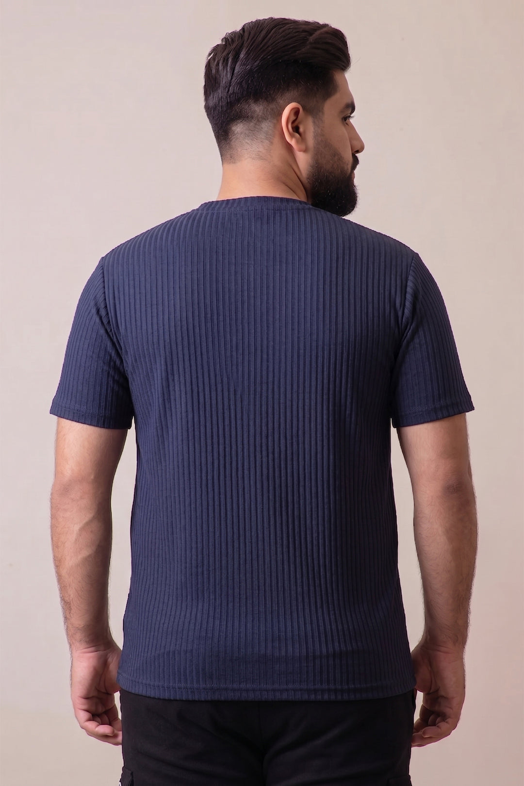 Navy Blue Textured T-Shirt - (Plus size) - S26 - MT0546P