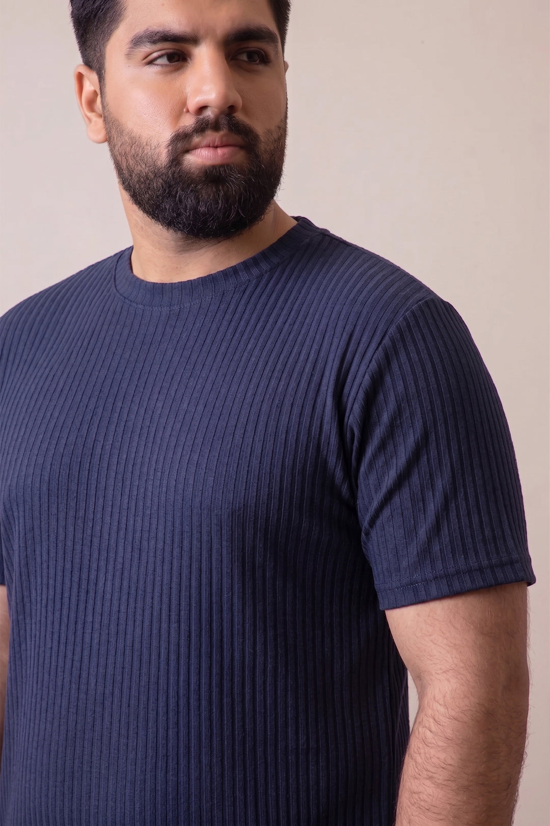 Navy Blue Textured T-Shirt - (Plus size) - S26 - MT0546P