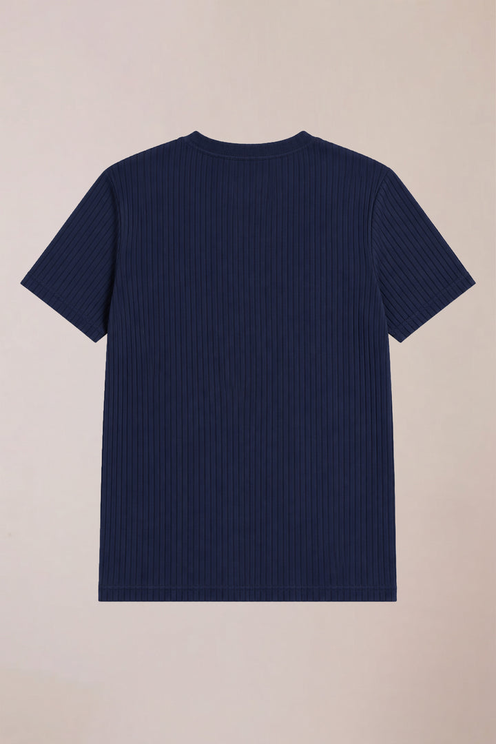 Navy Blue Textured T-Shirt - (Plus size) - S26 - MT0546P