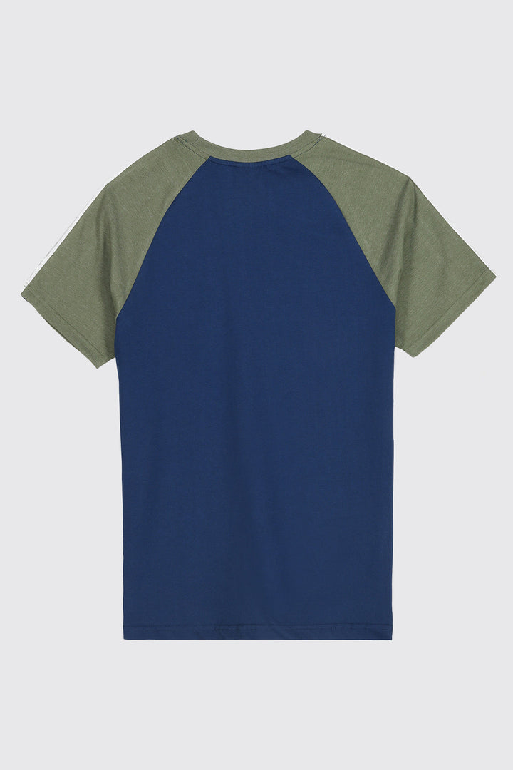 Blue & Cyprus Green Paneled Raglan T-Shirt (Plus Size) - A23 - MT0284P