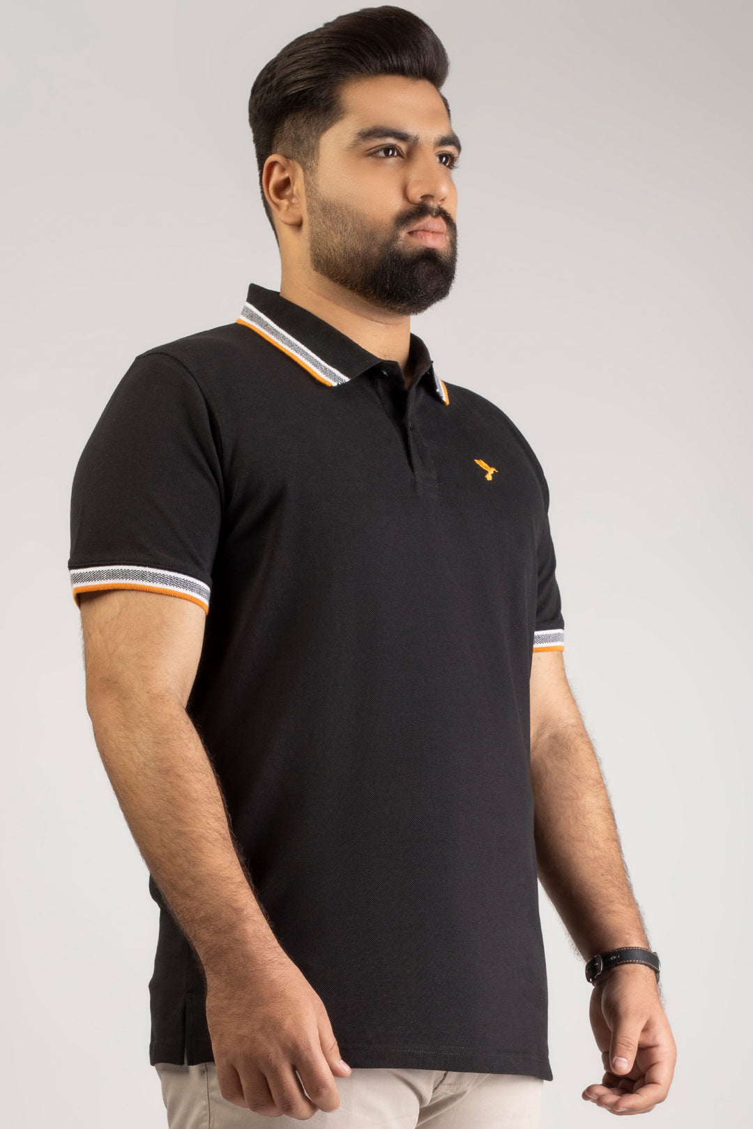 Black Jacquard Collar Polo Shirt (Plus size) - A24 - MP0258P