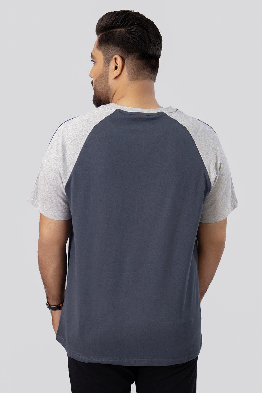 Dark Grey & Heather Grey Paneled Raglan T-Shirt (Plus Size) - A23 - MT0282P