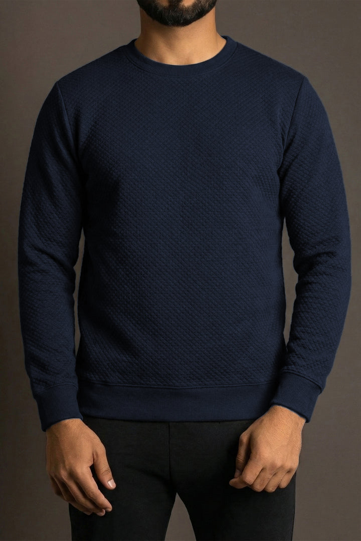 Blue Quilted Textured Sweatshirt - W25 - MSW105R