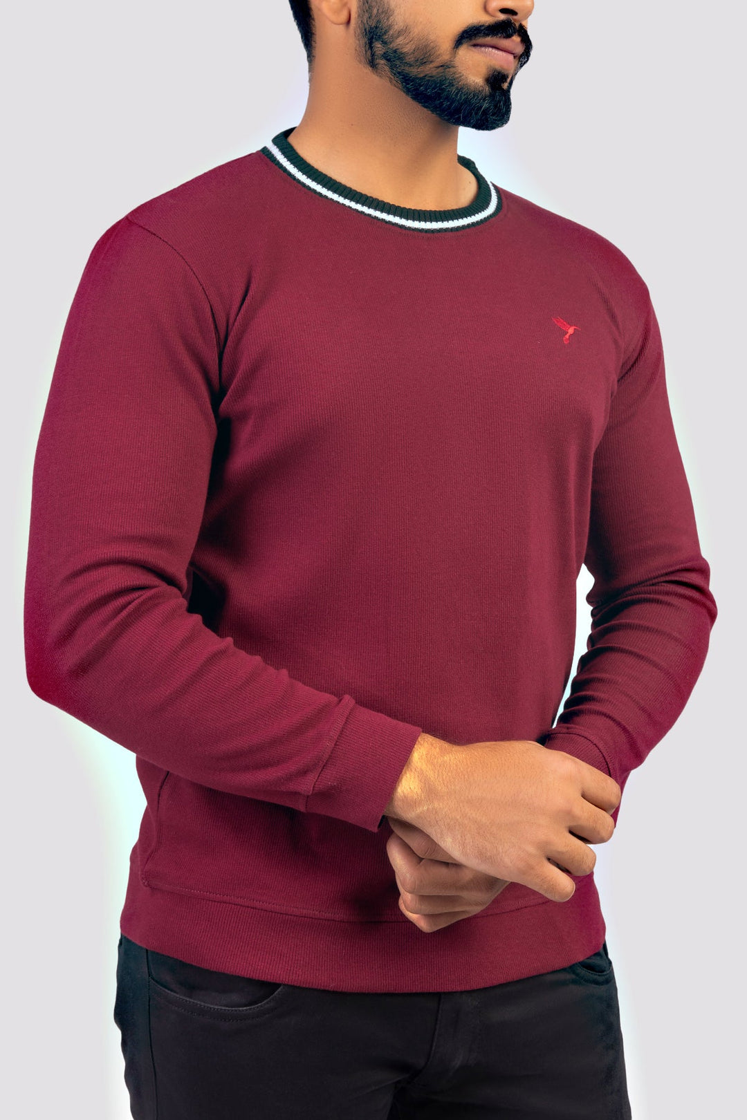 Maroon Textured Rib Sweatshirt - W23 - MSW078R