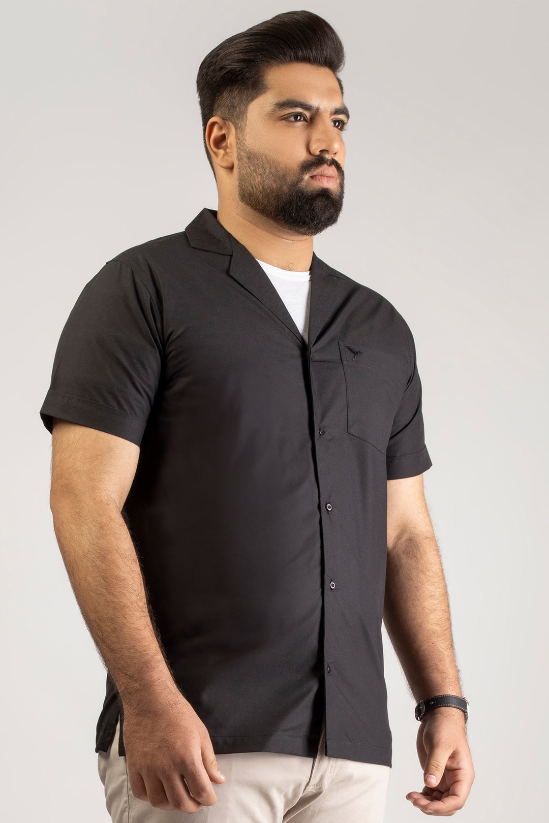 Black Casual Cotton Resort Shirt (Plus size) - A24 - MS0068P