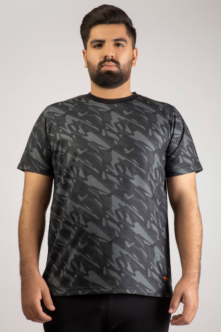 Black & Grey Abstract Printed T-Shirt (Plus size) - A24 - MT0318P