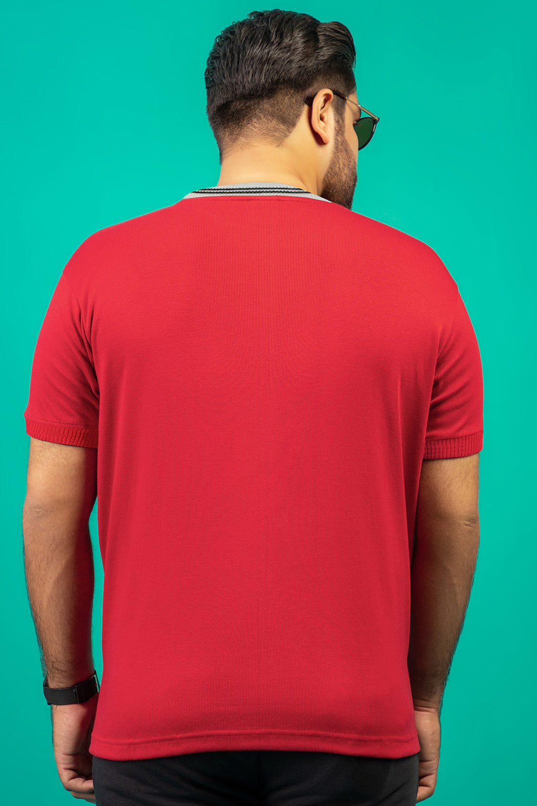 Carmine Red Ribbed Jersey T-Shirt (Plus size) - A24 - MT0315P