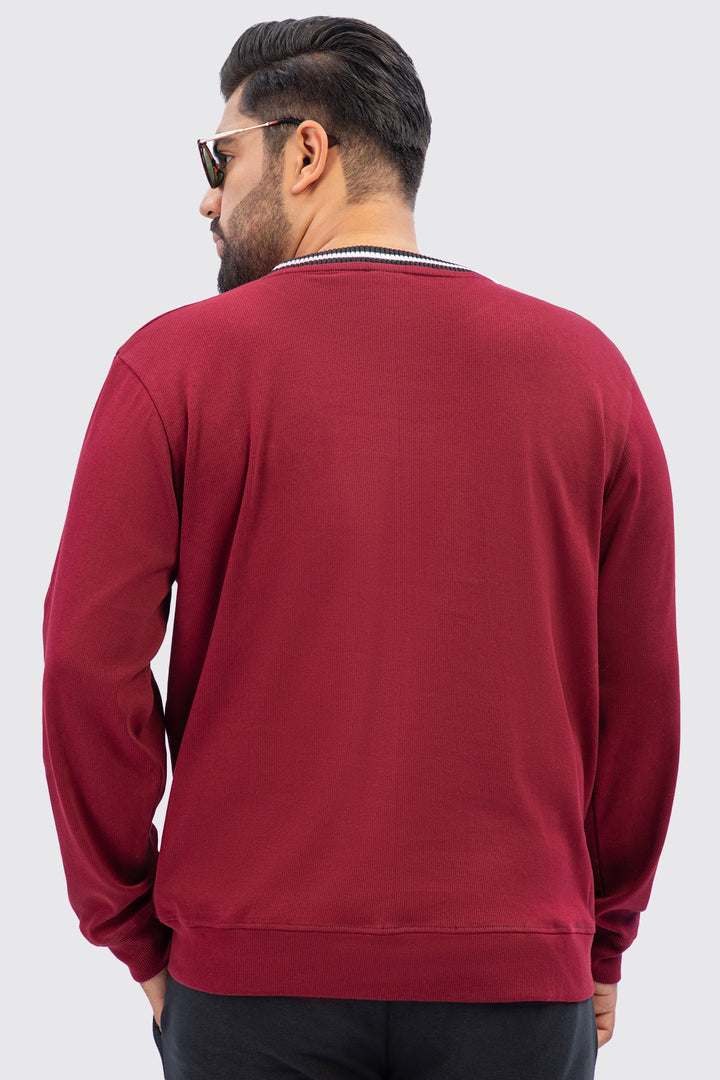 Maroon Textured Rib Sweatshirt (Plus Size) - W23 - MSW078P