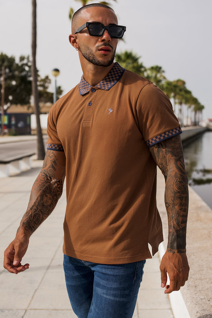 Tobacco Brown Jacquard Collar Polo Shirt - S23 - MP0218R