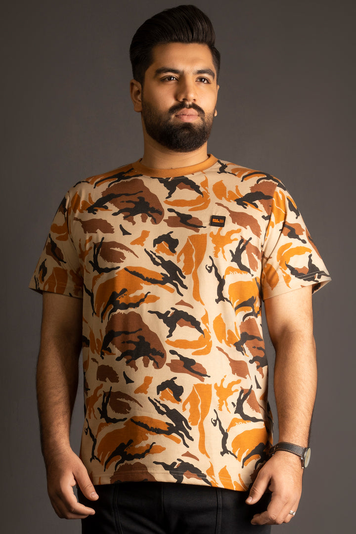 Nomad Camo Printed T-Shirt with Leather Patch (Plus Size) - A24 - MT0324P