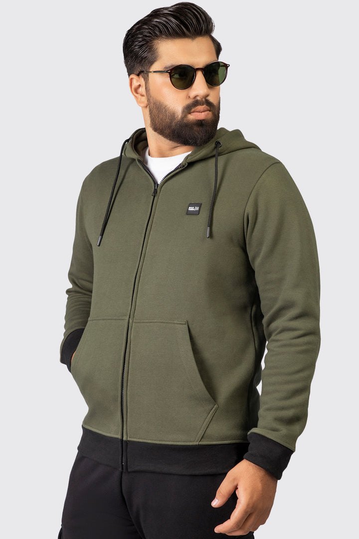 Army Green Fleece Zipper Hoodie (Plus Size) - W23 - MH0072P