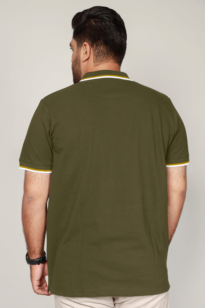 Olive Zip-Up Neckline Polo Shirt (Plus Size) - S23 - MP0223P