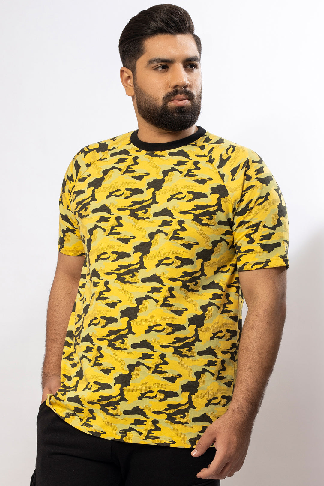 Yellow Camo Printed T-Shirt (Plus Size) - A24 - MT0325P