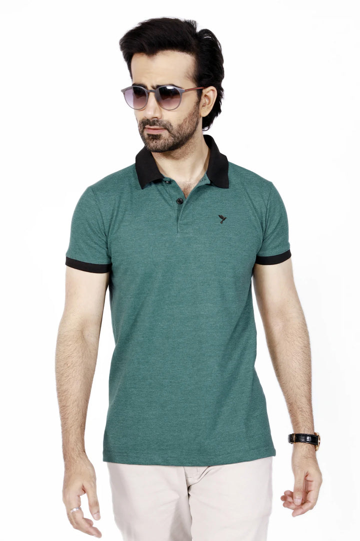 Teal Melange Pique Polo Shirt - S25 - MP0276R