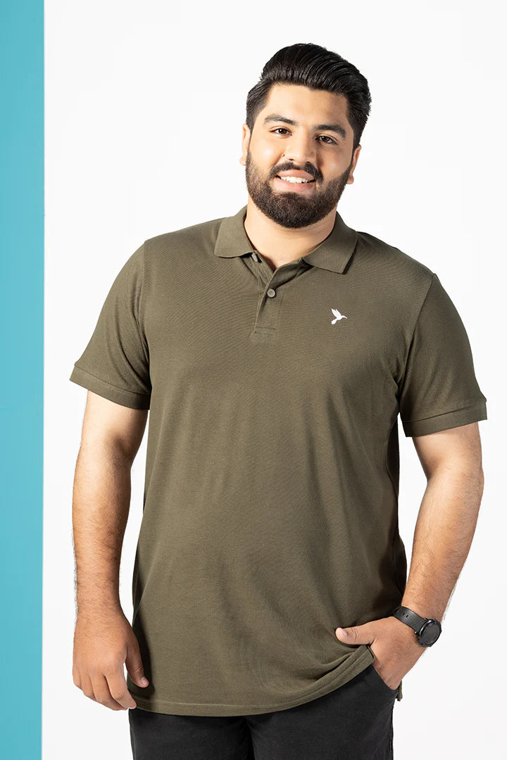Olive Cotton Pique Embroidered Polo Shirt (Plus Size) - S25 - MP0321P