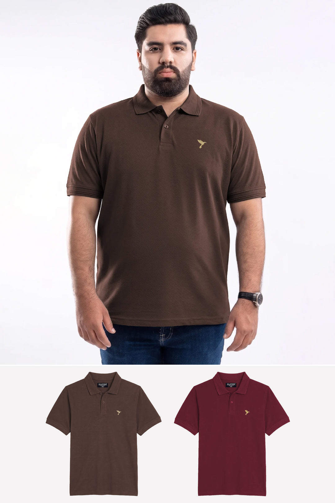 Pack of 2 Plus Size Polo Shirts Maroon & Brown (Plus Size) - A26 - MP0651P