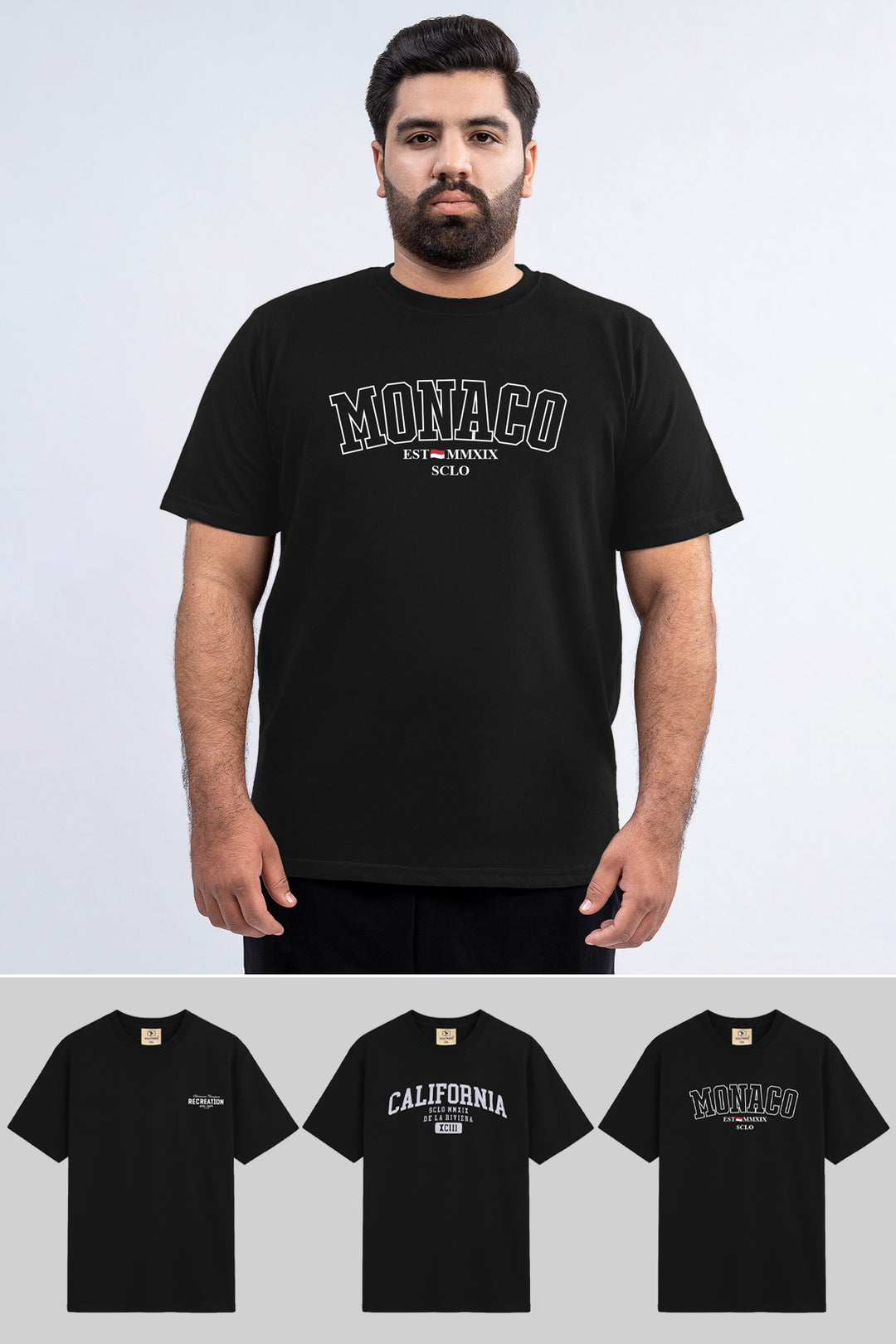 Pack of 3 Black Graphic T-Shirts (Plus Size) - S25 - MT0851P