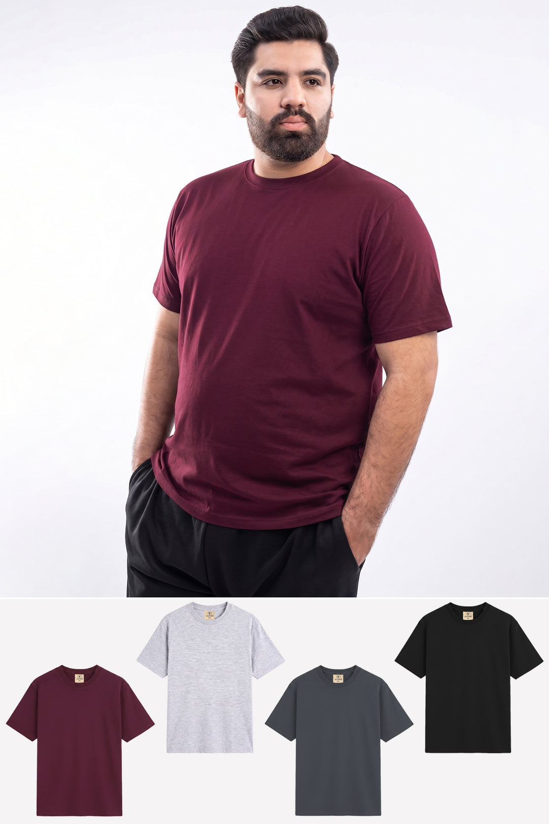 Pack of 4 Basic Crew Neck T-Shirts (Plus Size) - S26 - MT0901P