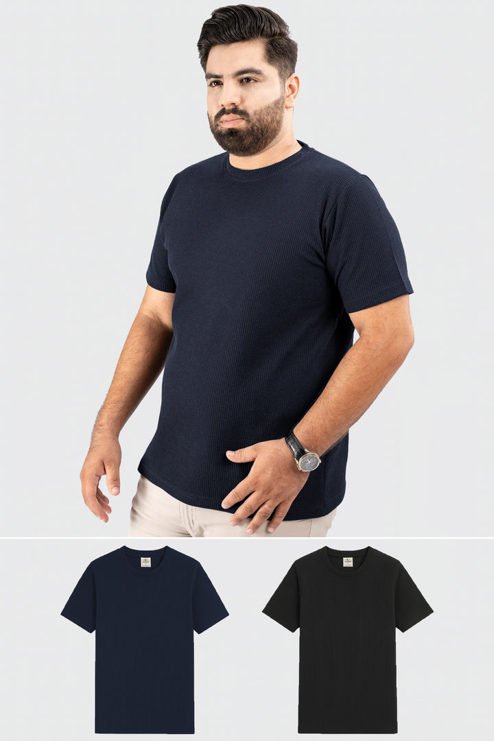 Pack of 2 Waffle Knit Basic T-Shirts (Plus Size) - S25 - MT0804P