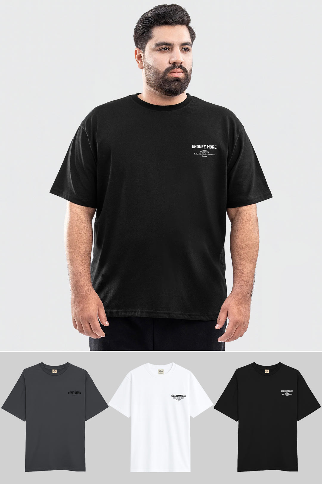 Pack of 3 Graphic Oversized T-Shirts (Plus Size) - S26 - MT0809P