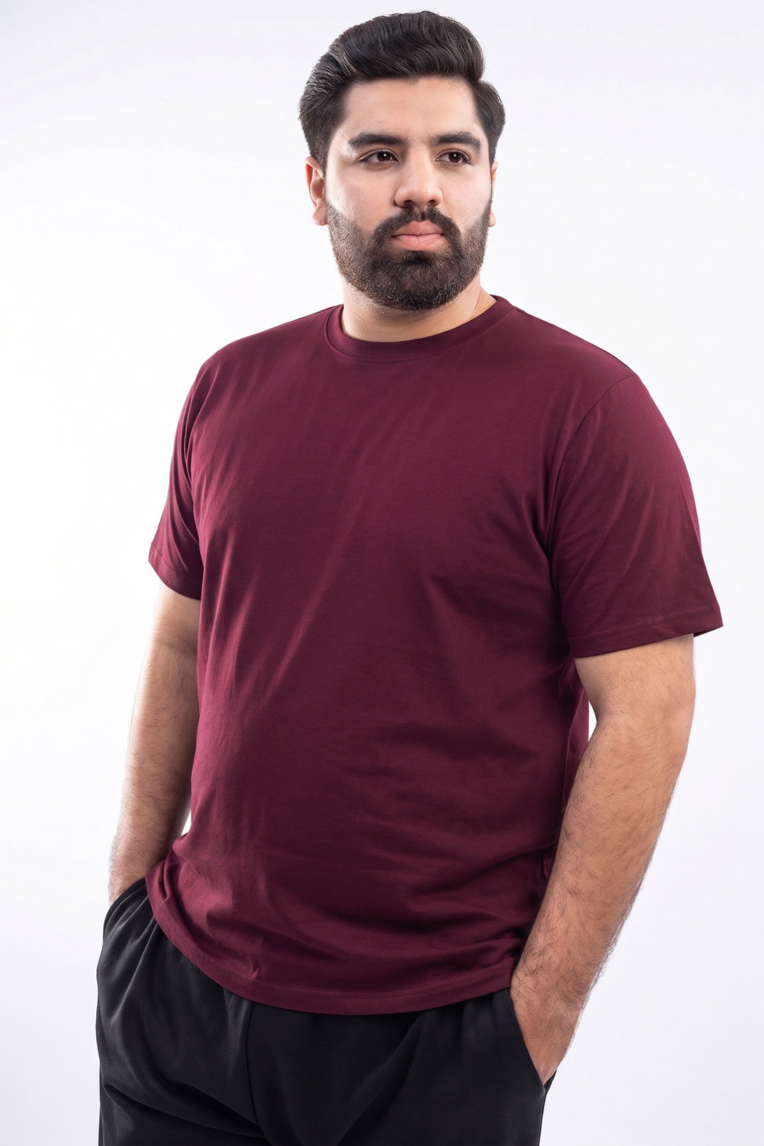 Burgundy Crew Neck Jersey T-Shirt - (Plus size) - S26 - MT0541P