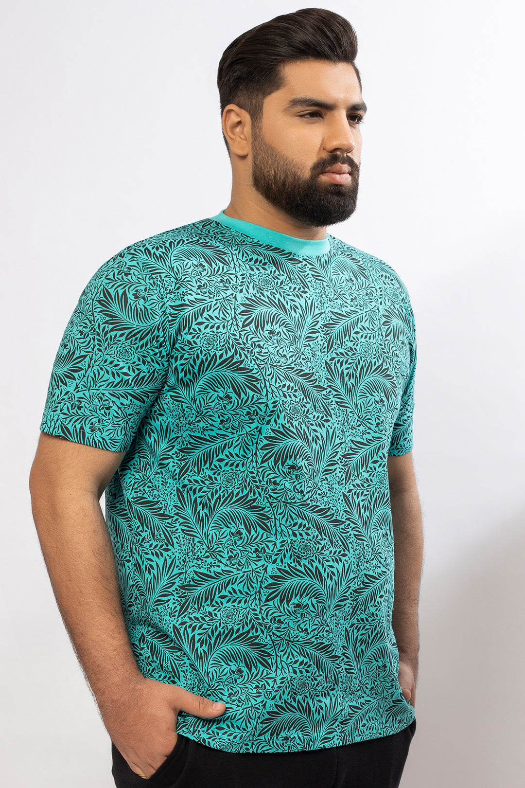 Turquoise Printed T-Shirt (Plus size) - A24 - MT0330P