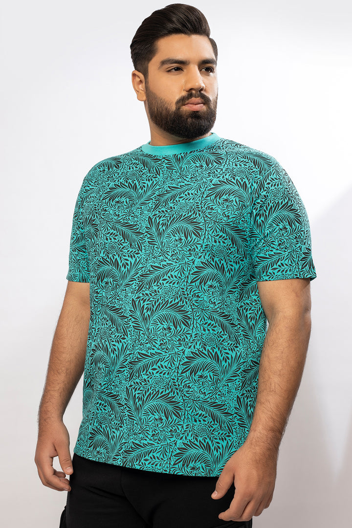Turquoise Printed T-Shirt (Plus size) - A24 - MT0330P