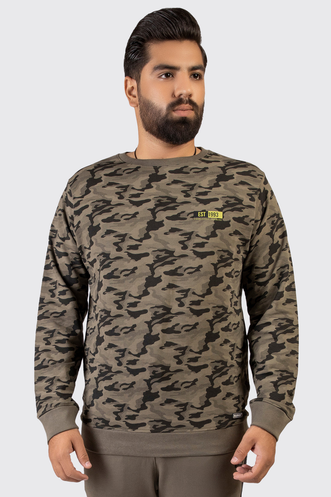 Green Camo Graphic Printed Sweatshirt (Plus Size) - W23 - MSW084P