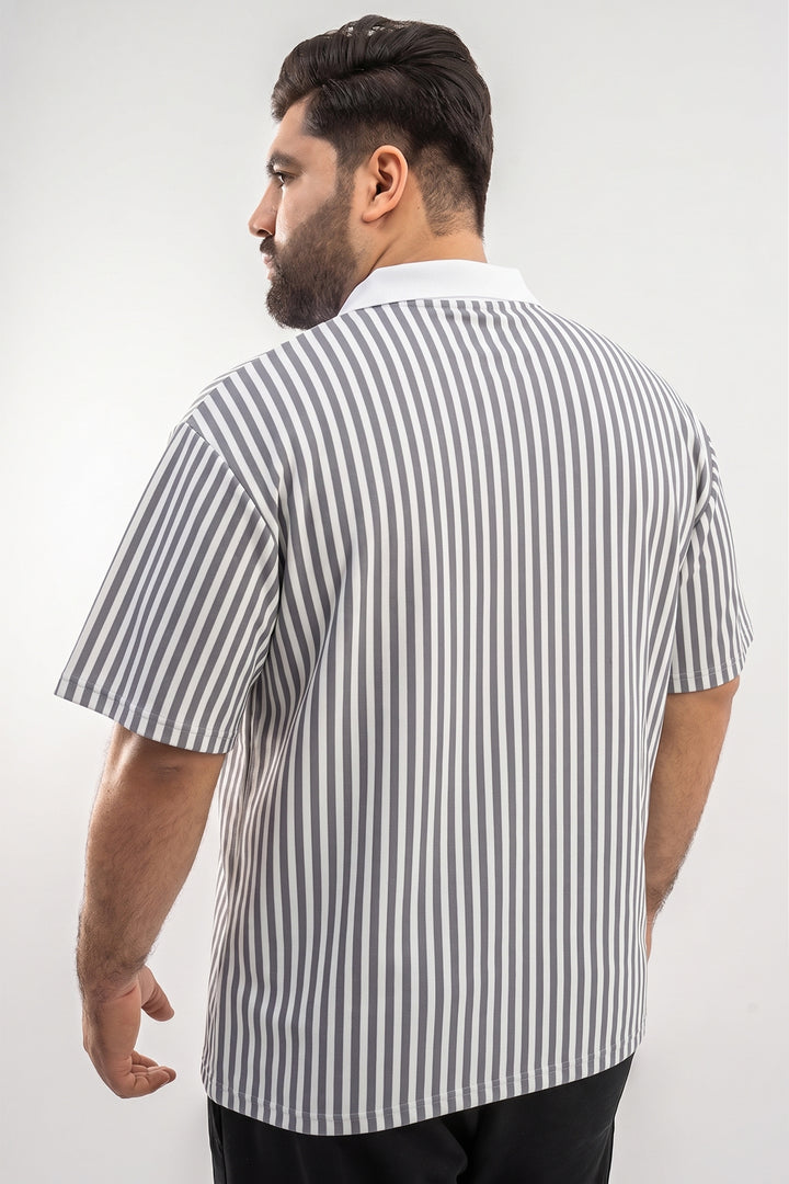 Oversized Striped Quarter-Zip Polo - Grey/White - S26 - MP0618P