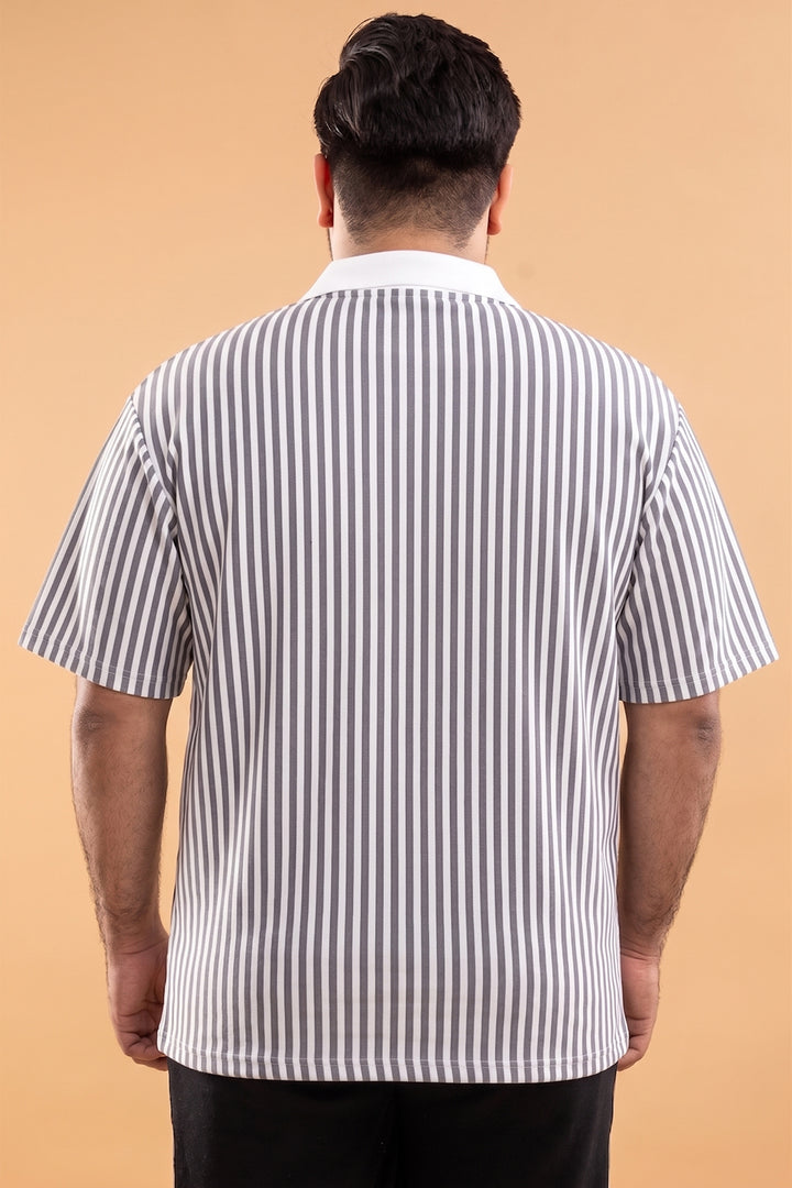 Oversized Striped Quarter-Zip Polo - Grey/White - S26 - MP0618P