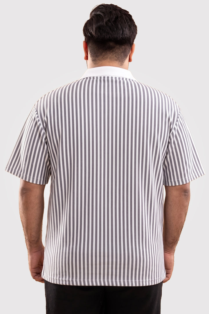 Oversized Striped Quarter-Zip Polo - Grey/White - S26 - MP0618P