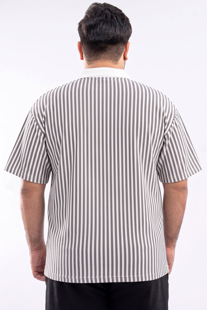 Oversized Striped Quarter-Zip Polo - Grey/White - S26 - MP0618P