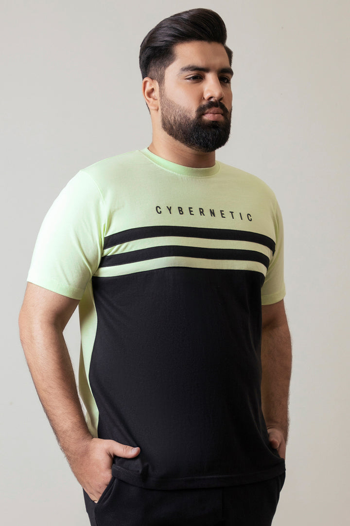 Cybernetic Lime Green & Black Graphic T-Shirt (Plus size) - A24 - MT0323P