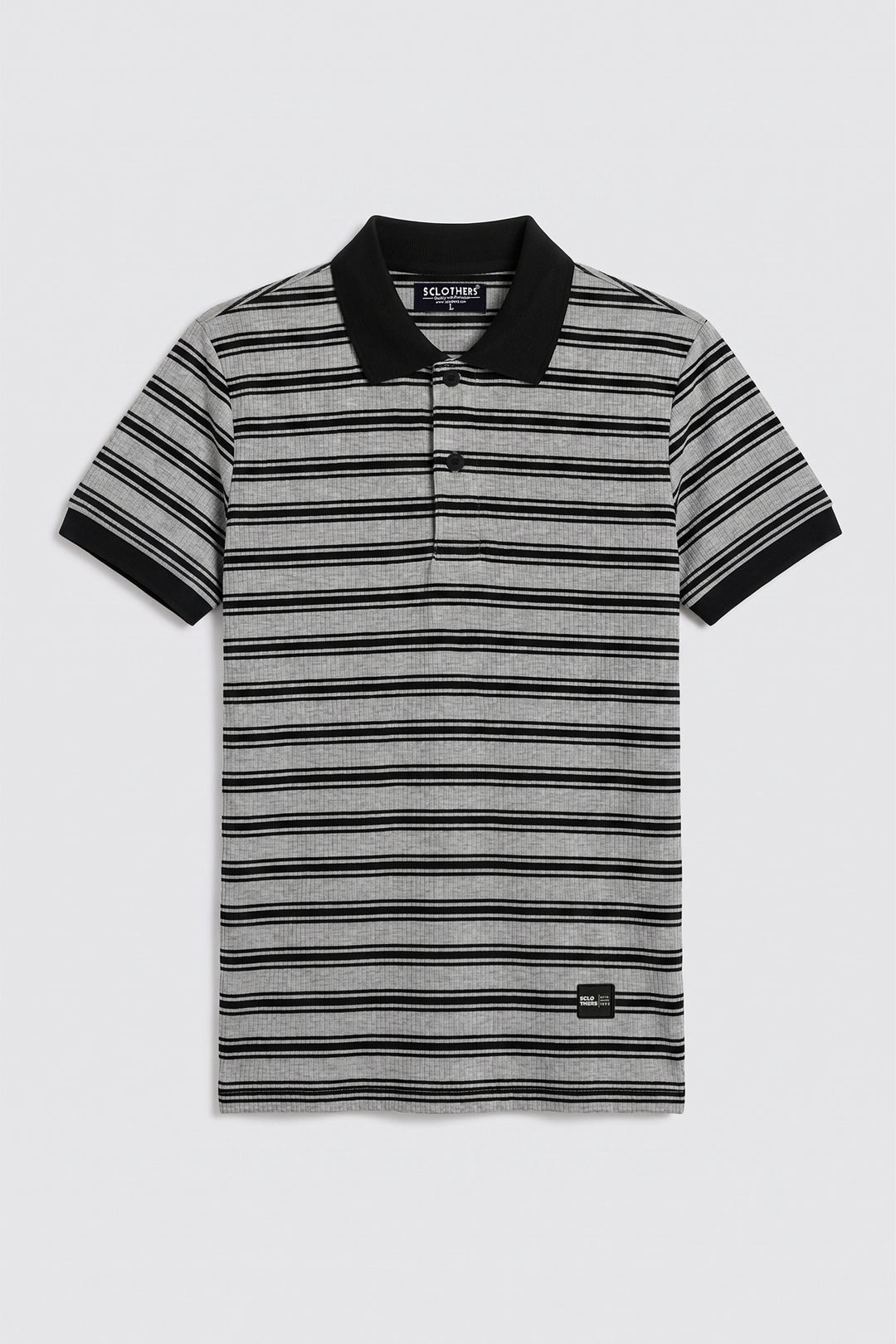 Black & Grey Yarn Dyed Textured Stripe Polo - S26 - MP0615P
