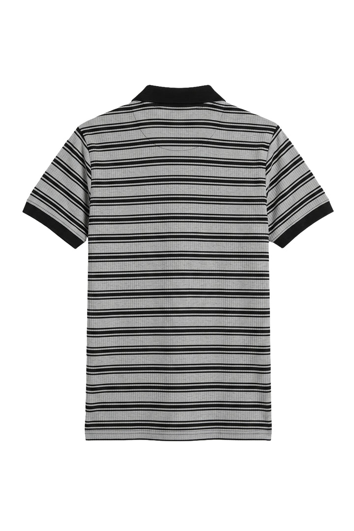 Black & Grey Yarn Dyed Textured Stripe Polo - S26 - MP0615P