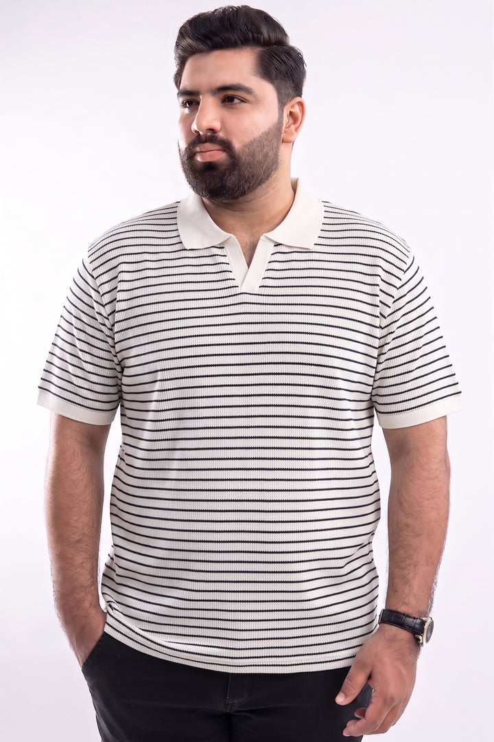 White Yarn-Dyed Textured Johnny Collar Polo - S26 - MP0617P