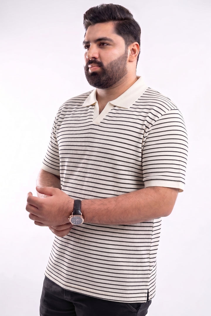 White Yarn-Dyed Textured Johnny Collar Polo - S26 - MP0617P