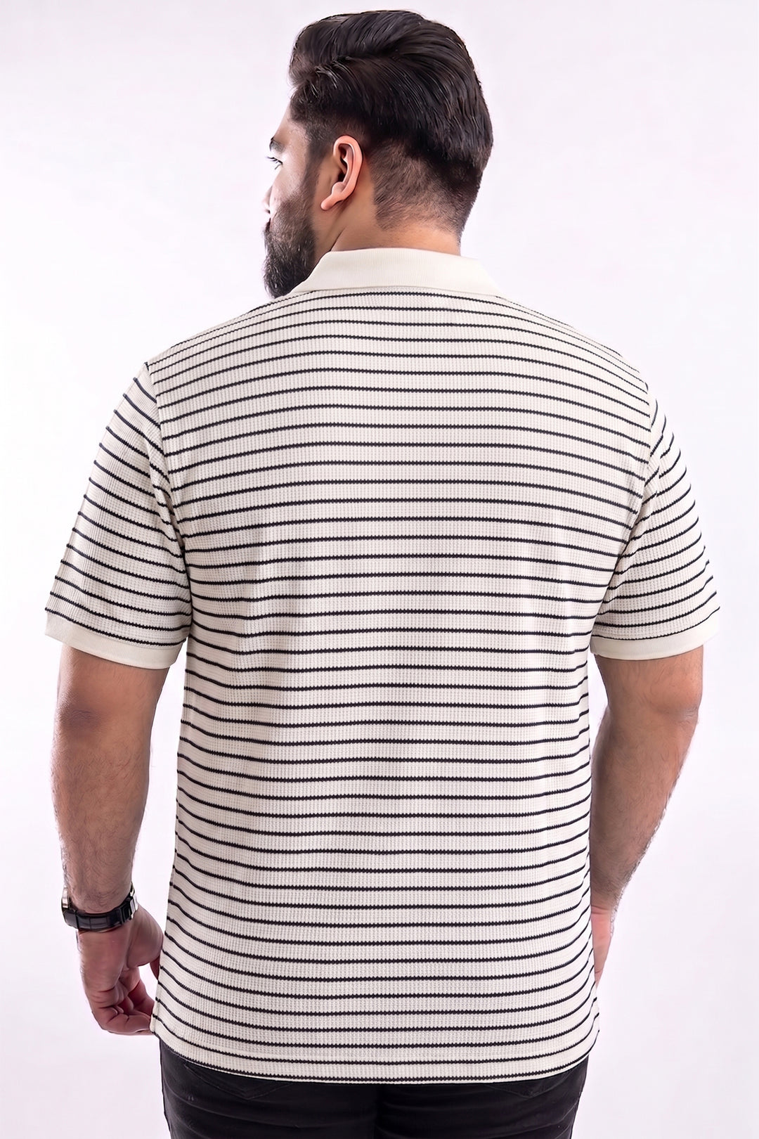 White Yarn-Dyed Textured Johnny Collar Polo - S26 - MP0617P