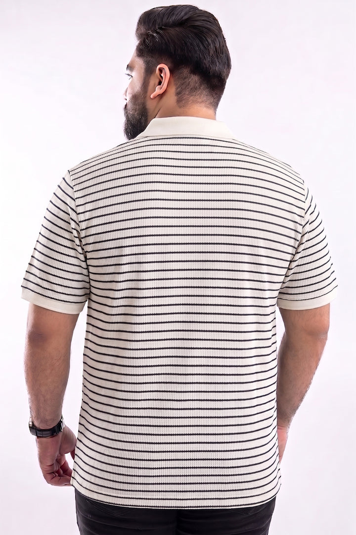 White Yarn-Dyed Textured Johnny Collar Polo - S26 - MP0617P