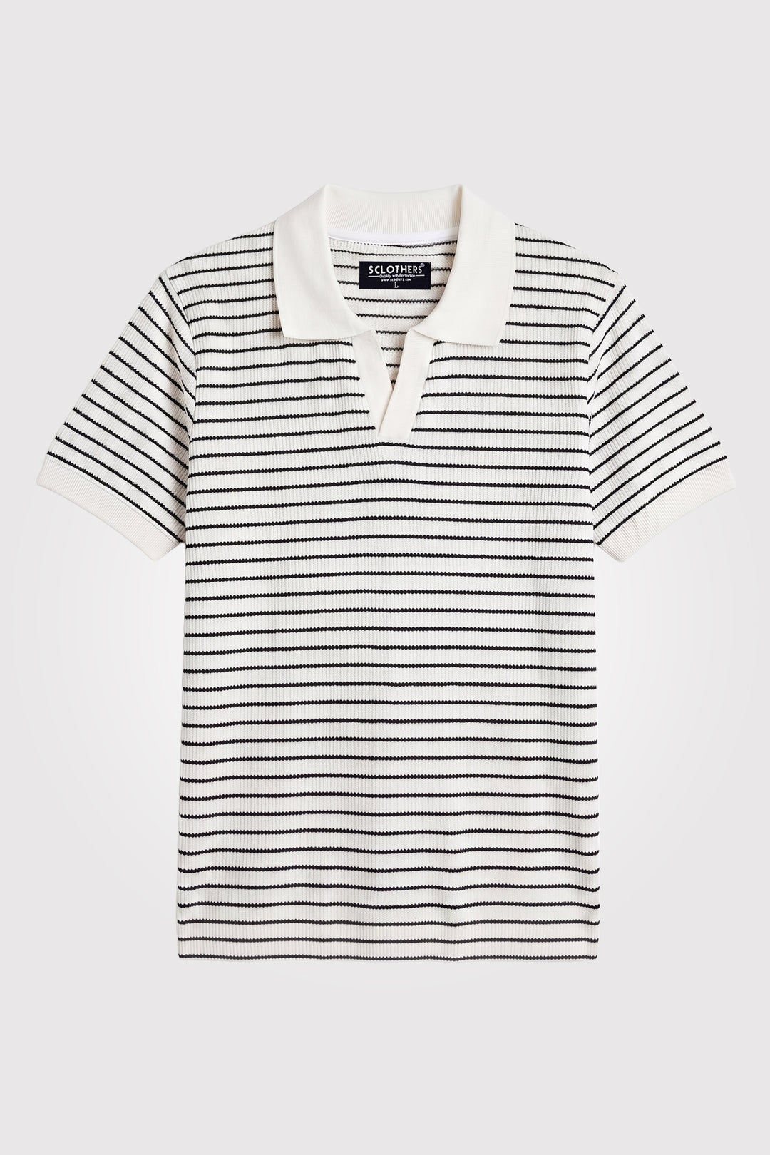 White Yarn-Dyed Textured Johnny Collar Polo - S26 - MP0617P