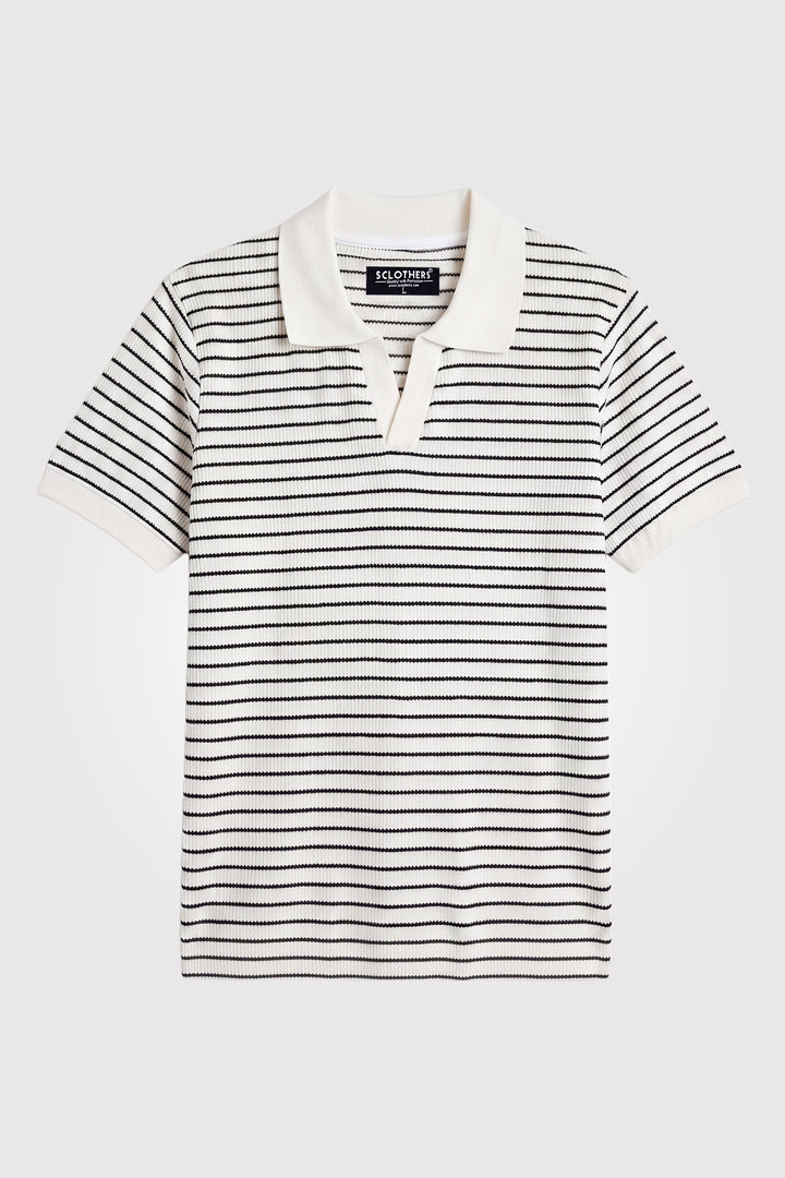 White Yarn-Dyed Textured Johnny Collar Polo - S26 - MP0617P