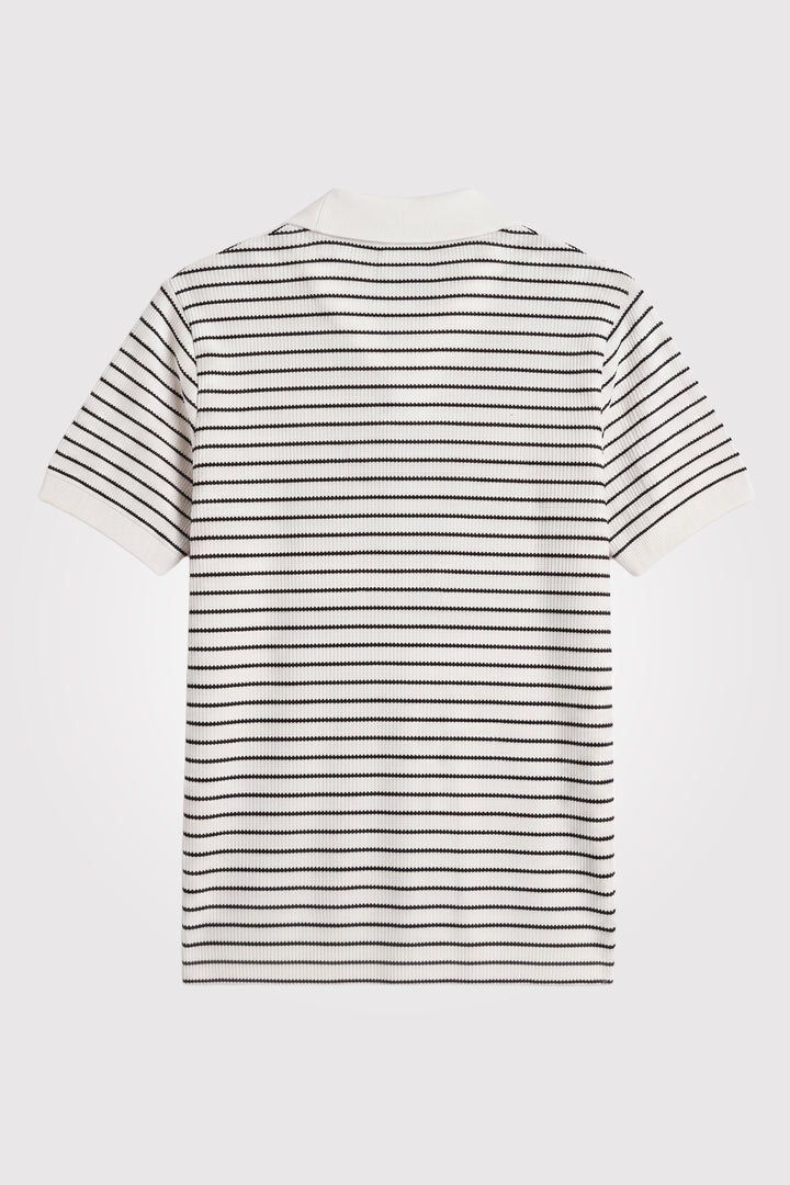 White Yarn-Dyed Textured Johnny Collar Polo - S26 - MP0617P