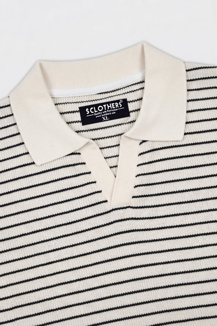 White Yarn-Dyed Textured Johnny Collar Polo - S26 - MP0617P