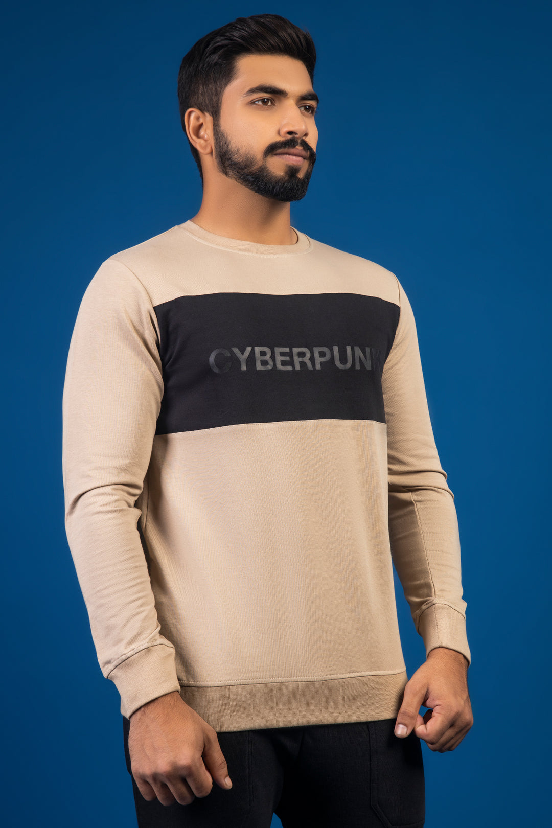 Black Paneled CyberPunk Printed Sweatshirt - W23 - MSW075R