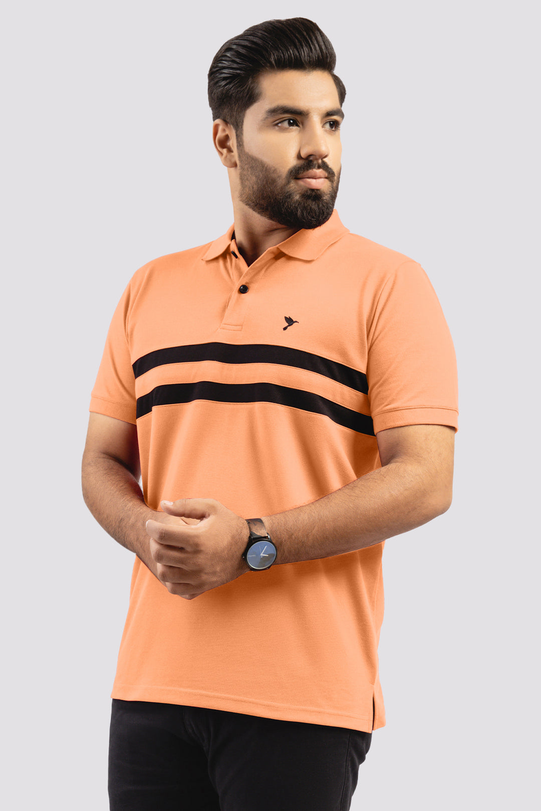 Orange Contrast Panelled Embroidered Polo Shirt (Plus Size) - S23 - MP0230P