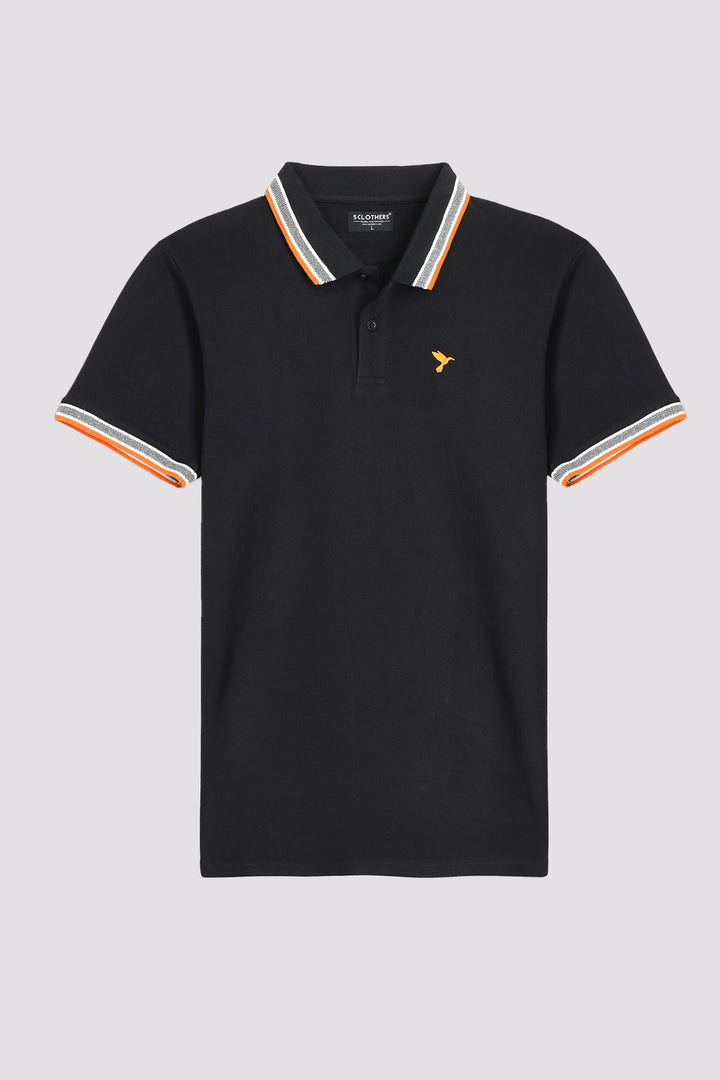 Black Jacquard Collar Polo Shirt - A24 - MP0258R