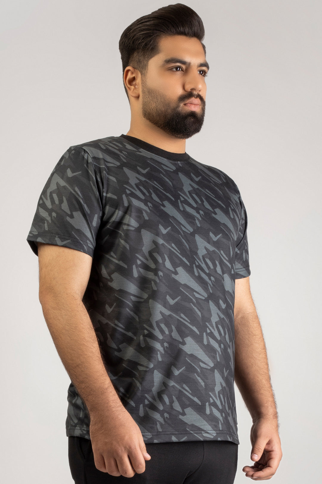 Black & Grey Abstract Printed T-Shirt (Plus size) - A24 - MT0318P