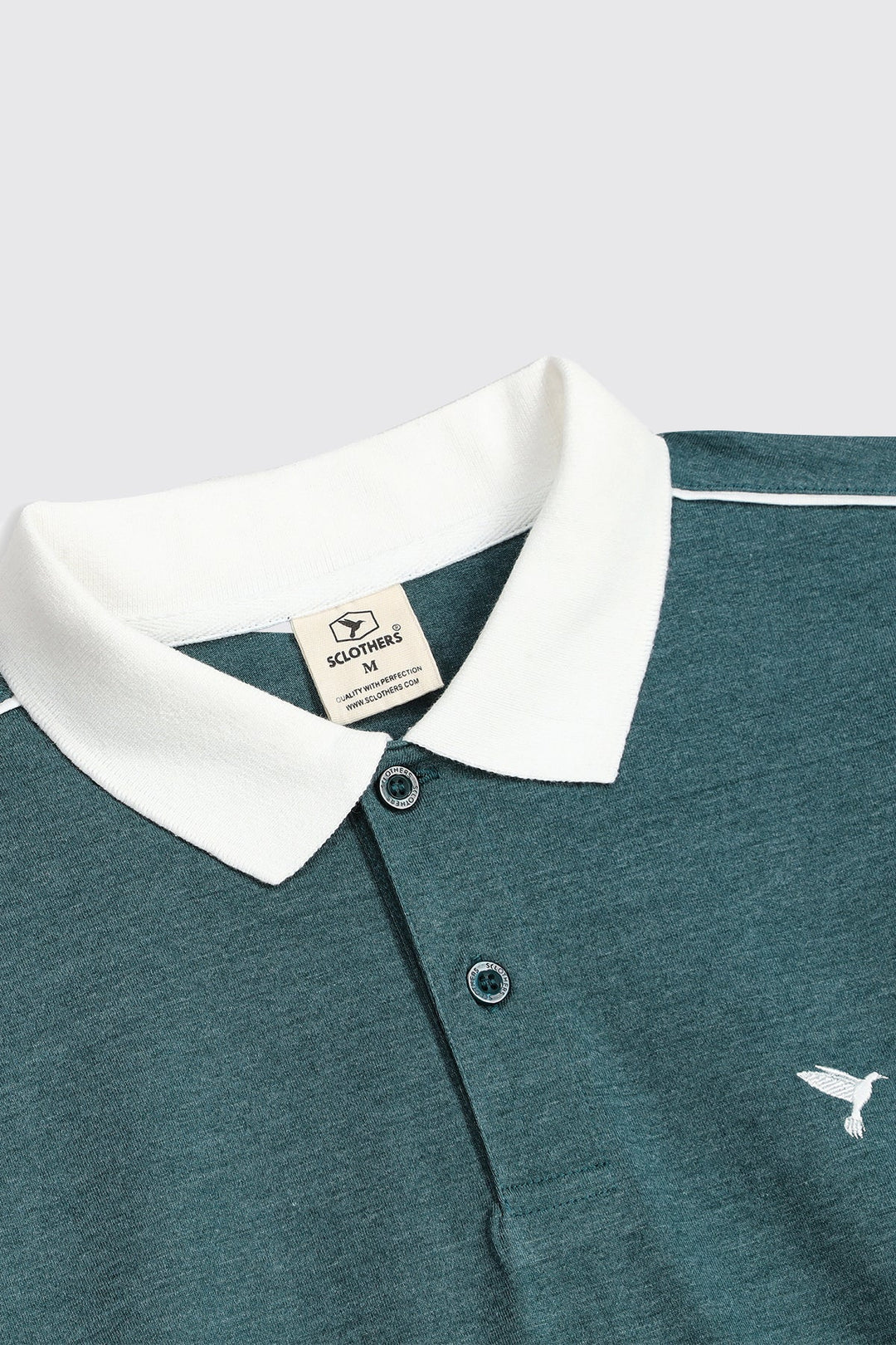 Teal Melange Contrast Embroidered Polo Shirt - A23 - MP0178R