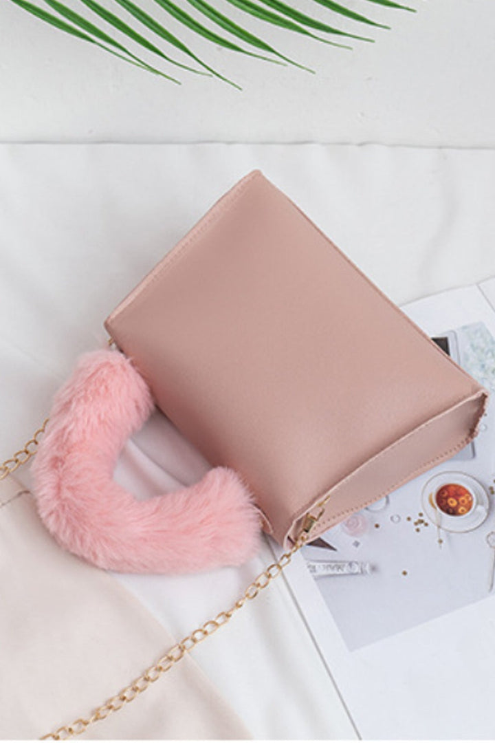 Pink Plush Handle Bag - A23 - WHB0050